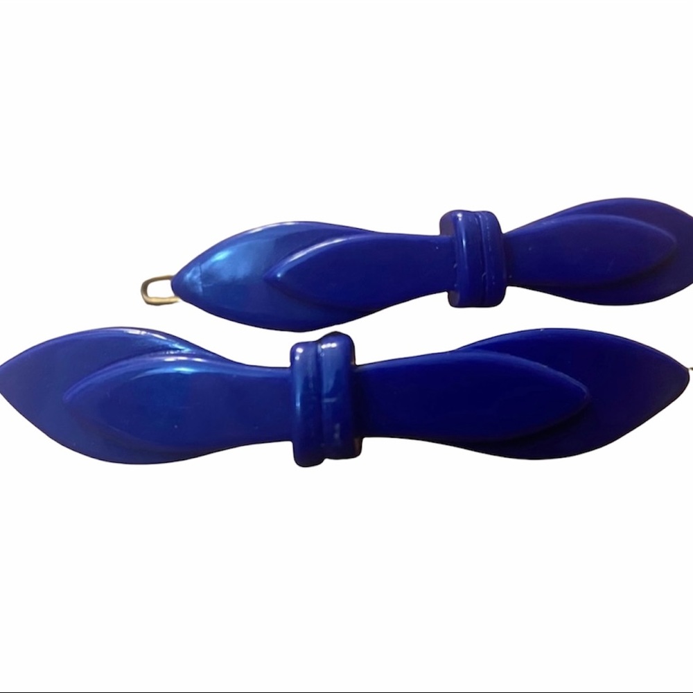 Vintage 1960’s Bright Blue French Bow Barrettes, One Pair, New/Deadstock